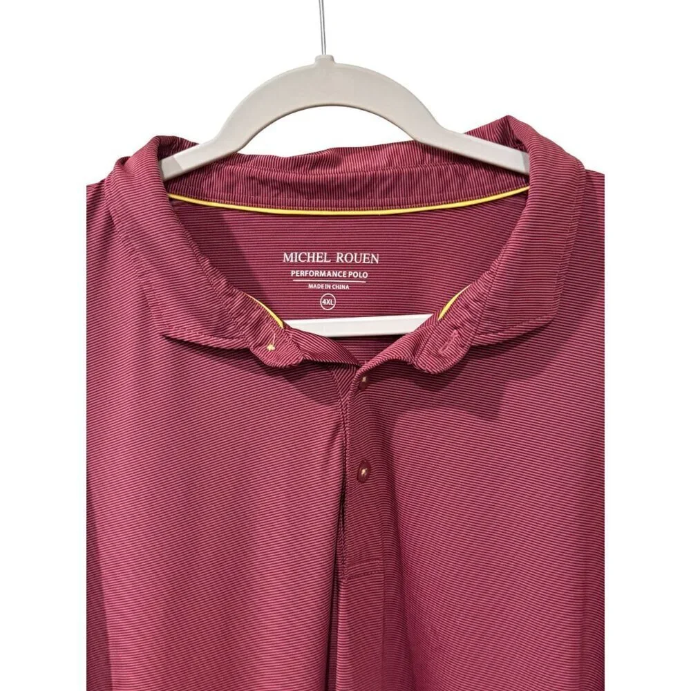 Set of 2 Michel Rouen Mens Performance Polo Shirts Burgundy & Gray Blue 4X